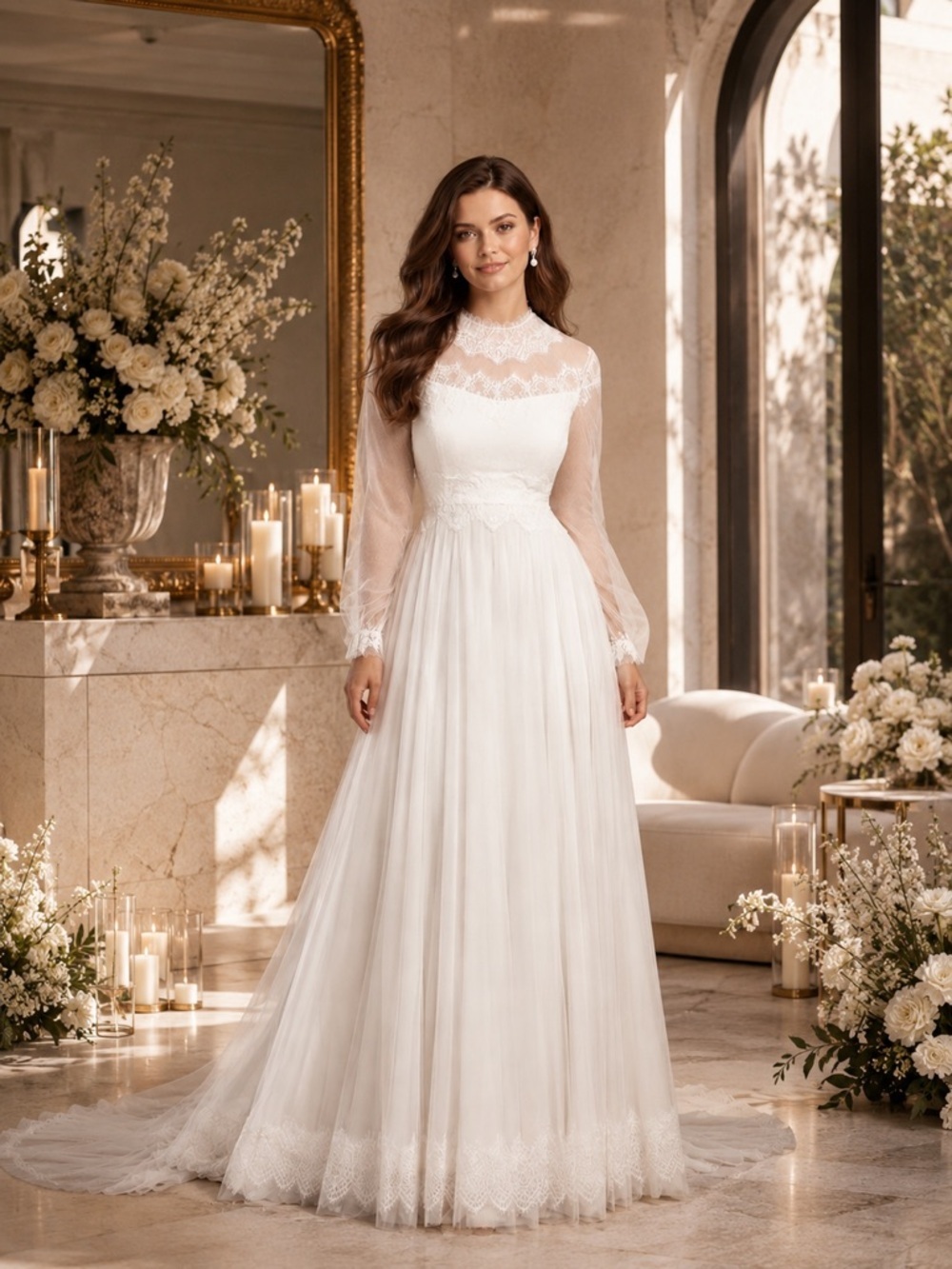 NEW Mikael Aghal lace long sleeve wedding gown dress size 10